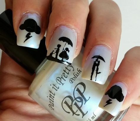 Rainy day nail art-Leviathan by paint it pretty polish Rainy Nails Art, Rainy Season Nail Art, Rainy Season Nails, Rainy Nails, April Nails, Pretty Nail Polish, Umbrella Girl, Fall Gel Nails, Nails 2020