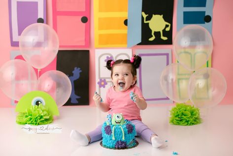 Monsters Inc Cake Smash Monsters Inc Cake Smash 1st Birthdays, Monsters Inc 1st Birthday Girl, Monsters Inc Photo Shoot, Monster Inc Cake Ideas, Monsters Inc Cake Smash, Monsters Inc First Birthday, Bees Pictures, Monsters Inc Girl, Monsters Inc Cake