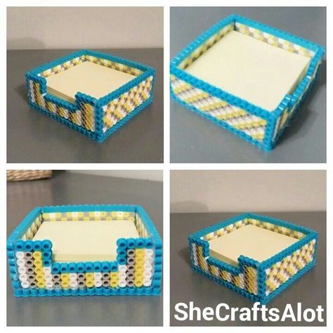 Perler Bead Desk Decor, Perler Bead Napkin Holder, Perler Bead Tissue Box Cover, Hama Beads Jewelry, Gimp Bracelets, Post It Note Holder, Easy Perler Beads Ideas, 3d Perler Bead, Fuse Bead Patterns