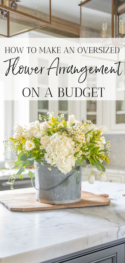 How To Make An Oversized Flower Arrangement On A Budget - Sanctuary Home Decor Spring Summer Floral Arrangements, Unique Floral Arrangements Modern Design, How To Make Large Floral Arrangements, Making Large Flower Arrangements, Easter Floral Arrangements For Church, How To Make A Large Flower Arrangement, Diy Large Flower Arrangements, Diy Free Standing Floral Arrangement, Flower Arrangements For Table Wedding