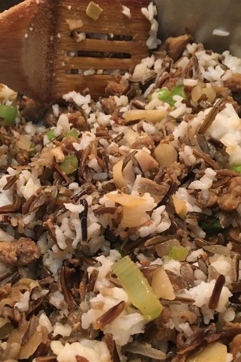 Minnesota Wild Rice Casserole, Minnesota Wild Rice Hotdish, Sausage Wild Rice Stuffing, Wild Rice Dressing With Sausage, Wild Rice Sausage Stuffing, Wild Rice Dressing Stuffing, Wild Rice Dressing, Rice Hotdish, Rice Dressing Recipe