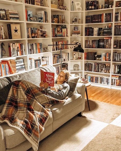 Home Library With Couch, Bookshelf With Couch, Comfy Library Room, Realistic Home Library, Comfy Home Library, Library With Couch, Office Book Nook, Bookshelf Over Couch, Bookshelf Next To Couch