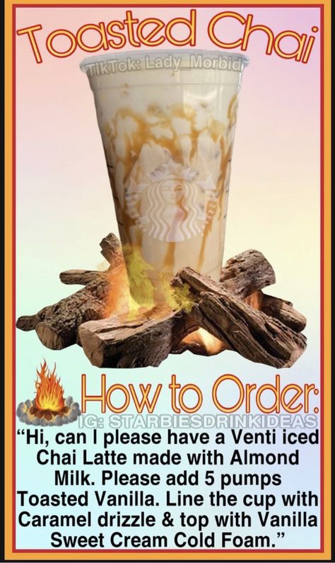 Chai Starbucks, Starbucks Halloween Drinks, Starbies Drinks, Starbucks Flavors, Starbucks Drink Menu, Starbucks Hacks, Starbucks Secret Menu Recipes, Cold Starbucks Drinks, Starbucks Drinks Diy