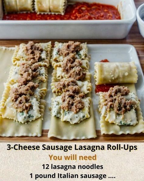 Ashely’s Recipes 3 Cheese Sausage Lasagna Roll Ups, Sausage Lasagna Roll Ups, Lasagna Roll Ups, Sausage Lasagna, Lasagna Roll, Lasagna Rollups, Lasagna Noodles, Lasagna Rolls, Cheese Sausage