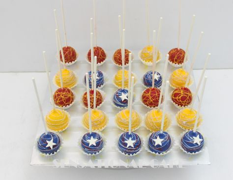 Avengers Dessert Table, Super Hero Cake Pops, Avengers Cake Pops, Marvel Cake Pops, Avenger Theme Cake, Superhero Cake Pops, Avenger Party, Casino Royale Party Theme, Spidey Birthday