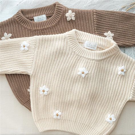 Baby Winter Coats, Baby Boy Sweater, Flower Sweater, Yarn Flowers, Toddler Sweater, Pullover Outfit, Stylish Sweaters, Winter Flowers