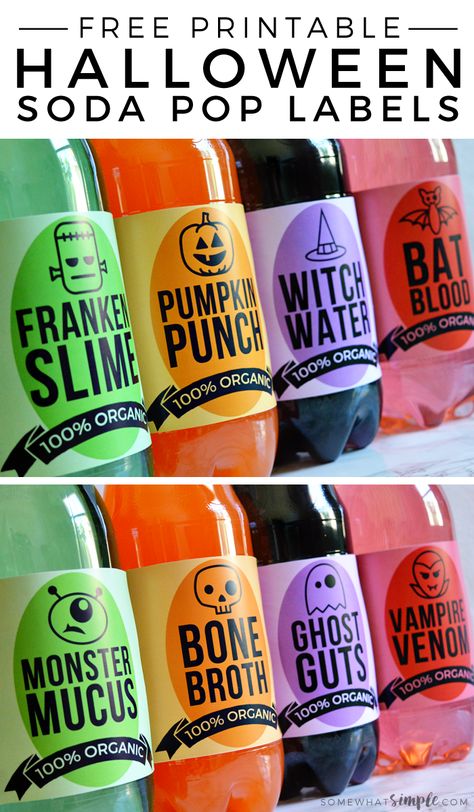 Halloween Soda Pop Labels | Free Halloween Printables Fangtastic Halloween, Kid Friendly Halloween Party, Soda Labels, Halloween Party Printables, Party Fotos, Halloween Fest, Kid Friendly Halloween, Halloween Printables Free, Halloween Tags