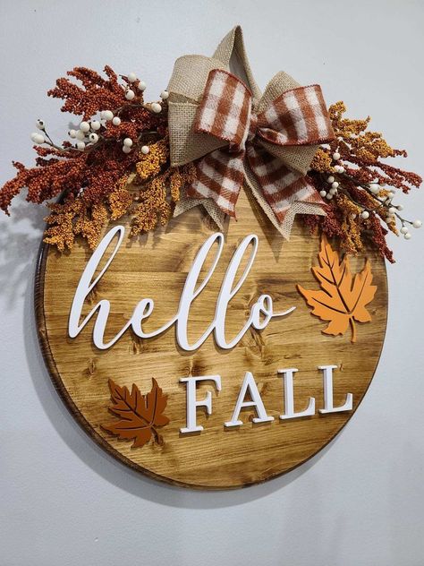 Thanksgiving Door Hangers Wooden, Fall Door Signs Diy, Hello Fall Wood Sign, Welcome Hanging Sign, Door Rounds, Welcome Hanging, Fall Diys, Fall Craft Fairs, Hello Fall Sign