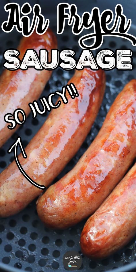 Juicy sausages in air fryer from raw including Italian sausages and brats too. You'll love how easy this air fryer sausage recipe is! Sausages In Air Fryer, Air Fryer Italian Sausage, Air Fryer Recipes Uk, Air Fryer Sausage, Italian Sausage Recipe, Whole Lotta Yum, Air Fryer Recipes Dessert, New Air Fryer Recipes, Italian Sausages