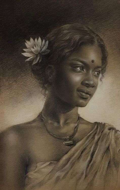 Indian Art Reference, Charcoal Face Sketch, Indian Women Pencil Drawings, Indian Female Portrait Photography, Indian Pencil Drawings, Pencil Art Drawings Potrait, Charcole Sketches Portraits, Indian Women Drawing Sketch, Bengali Woman Aesthetic