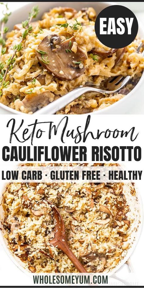 Mushroom Cauliflower Rice, Cauliflower Risotto Recipes, Cauliflower Rice Risotto, Keto Mushrooms, Rice Risotto, Cauliflower Mushroom, Recipe Cauliflower, Cauliflower Risotto, How To Make Cauliflower