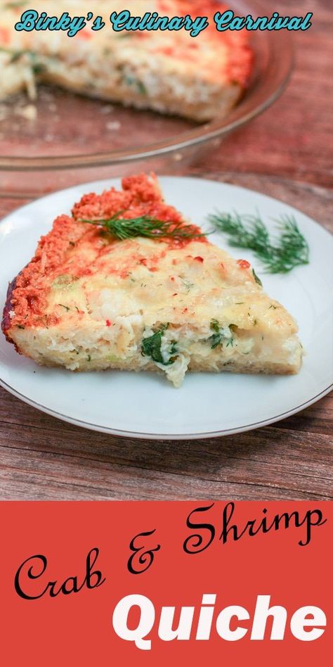 Crab & Shrimp has a Gluten free crust! Great for dinner or your next brunch! #crab #shrimp #seafood #quiche #recipe #glutenfree #gf via @binkysculinaryc Seafood Recipes For Dinner, Shrimp Quiche, Seafood Quiche, Seafood Appetizers Easy, Seafood Party, Seafood Meals, Easy Quiche, Crab Stuffed Shrimp, Gluten Free Crust