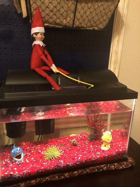 Elf On The Shelf Fish Tank, Elf Fishing, Lizard Cage, Elf Ideas Easy, Its Christmas Eve, Christmas Preparation, Elf Ideas, Buddy The Elf, Gone Fishing