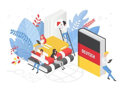 Isometric online german language courses | Premium Vector #Freepik #vector #german-language #dictionary #education-cartoon #book-cartoon Somali Language, Korean Learning Apps, German Language Course, Ukrainian Language, Thai Language, Study Korean, Korean Language Learning, Turkish Language, How To Speak Korean