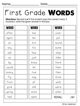 Assessments - First Grade by Ms Makinson | Teachers Pay Teachers First Grade Goals Checklist, 2nd Grade Assessment Checklist, 1st Grade Assessment Checklist, Homeschooling First Grade, Ready For First Grade, First Grade Curriculum, First Grade Words, Preschool Sight Words, First Grade Lessons