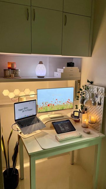 ellie ✿ on Instagram: "09.18.22 | my safe space may today remind you that the future may seem blurry, and your goals may seem a bit far to achieve, know that you have now to cherish. One day at a time, lovelies 🫶 good night!" Ikea Desk Micke, Gaming Set Up Ideas, Desk Micke, Wfh Aesthetic, Ikea Micke Desk, My Safe Space, Set Up Ideas, Ikea Desk Hack, Desk Hacks