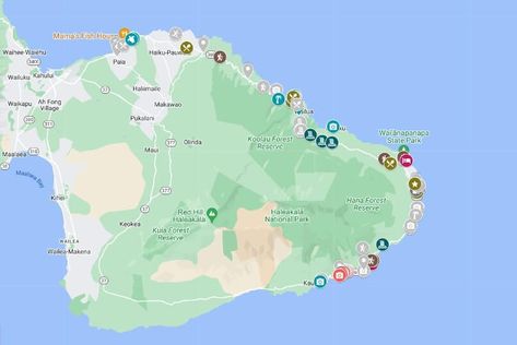 Road To Hana Map, Hiking Itinerary, Maui Hikes, Hawaii Packing, Maui Itinerary, Hawaii Hikes, Hana Highway, Highway Map, Hawaii Itinerary