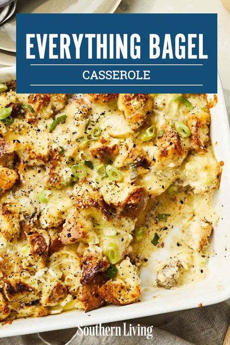 Breakfast Casserole With Everything Bagels, Sausage And Brie Breakfast Casserole, Everything Bagel Cream Cheese Breakfast Bake, Savory Bread Casserole, Everything Bagel Egg Casserole, Bagel Bake, Weekend Breakfast Ideas Sunday Morning, Everything Bagel Breakfast Casserole Crockpot, Breakfast Bagel Casserole