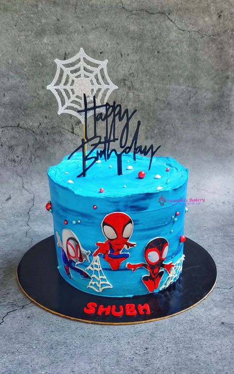 Spidy Birthday Cakes, Spidey Cake Birthday Boys, Superhero Birthday Cake Diy, Spiderman And His Amazing Friends Cake, Spidey And Friends Cupcakes, Spidy Cake Birthday Boys, Spidey And Friends Birthday Cake, Spidey Cake Ideas, Simple Spiderman Cake