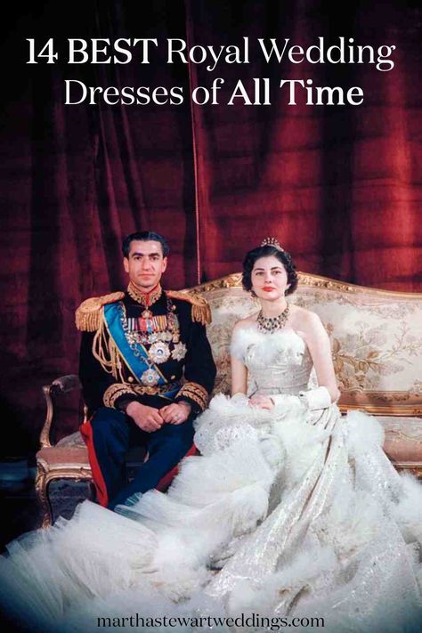 14 Best Royal Wedding Dresses of All Time | Martha Stewart Weddings Queen Soraya, Christian Dior Gowns, Princesa Margaret, Royal Wedding Gowns, Dior Gown, The Shah Of Iran, Iconic Weddings, Royal Wedding Dress, Princess Elizabeth