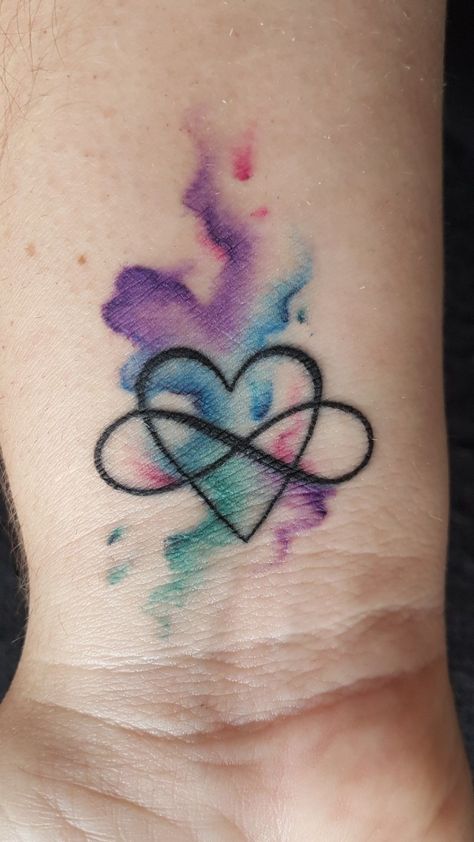 Pastel Tattoos, Watercolor Tattoo Words, Infinity Sign Tattoo, Watercolor Heart Tattoos, Watercolor Tattoo Sleeve, Heart With Infinity Tattoo, Little Heart Tattoos, Infinity Tattoo Designs, Butterfly Tattoos For Women