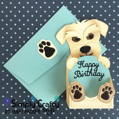 Crafting Quine: Dog Hybrid Birthday Card using the FREE Envelope file #simplycraftysvgs Dog Pop Up Card, Birthday Card Svg Files Free, Pop Up Card Templates Free Printable, Dog Cards Handmade, Dog Hybrid, Diy Birthday Cards, Cricut Birthday Cards, Free Printable Birthday Cards, Cricut Templates