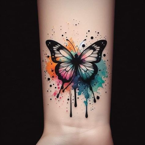 Colorful Butterfly Tattoos For Women, Butterfly Watercolor Tattoo, Butterflies Tattoo Designs, Nail Butterflies, Butterfly Cover Up Tattoo, Wallpapers Butterflies, Watercolor Tattoos For Women, Hairstyle Butterfly, Party Decorations Butterfly