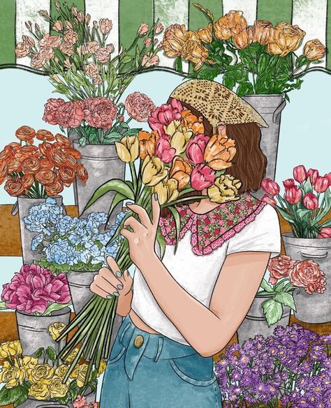 Florist Drawing, Florist Illustration, Wallpaper Themes, Shop Illustration, Florist Shop, Iphone Wallpaper Themes, Flower Stands, Anime Scenery Wallpaper, Girly Art