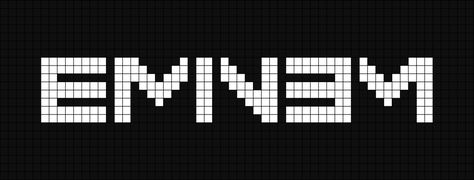 A pixel art template of the 2013 Em-in-em logo, white text on black. Band Logo Perler Beads, Eminem Perler Beads, Music Pixel Art, Eminem Drawing, Stitch Witchery, String Bracelet Patterns, Pixel Art Templates, Pixel Art Grid, Pixel Art Design