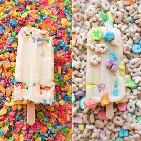 These Lucky Charms Ice Cream Popsicles are great for St. Patrick's Day, National Cereal Day, or just as a summertime ice cream recipe! Easy to make and a kid-friendly recipe! #cerealmilk #milkbar #momofuku #stpatricksday #stpatricksicecream #cerealmilkicecream #stpatricksdayrecipes #stpatricksdayideas #stpatricksdayfood #luckycharms #luckycharmsicecream #icecream #icecreamrecipes #easyrecipes #kidfriendly #kidfriendlyrecipes National Cereal Day, Milk Popsicles, Popsicles Recipe, St Patricks Day Food, Ice Cream Pops, Cereal Bar, Cereal Milk, Milk Ice Cream, Easy Ice Cream