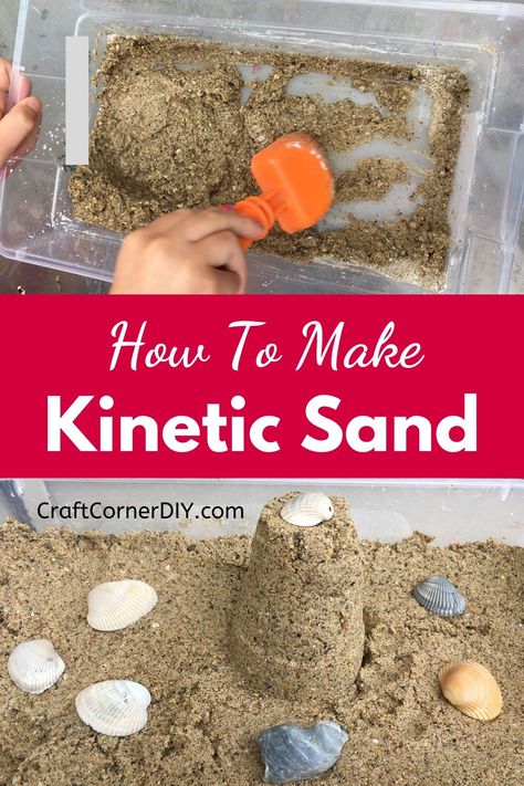 Kinetic sand is moldable and squishy.  Learn how to make your kinetic sand at home with this easy recipe.  #kineticsand #kineticsandrecipe Homemade Kinetic Sand, Sensory Center, Kinetic Sand Recipe, How To Make Sand, Make Kinetic Sand, Diy Kinetic Sand, Sand Recipe, Sands Recipe, Elephant Crafts