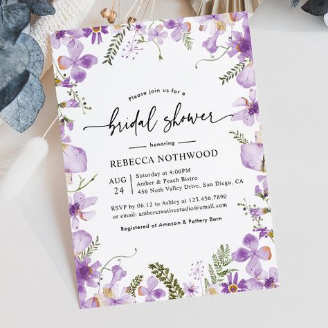 $2.65 | Botanical Lavender Lilac Florals Bridal Shower - lavender bridal shower, elegant bridal shower invitations, watercolor flowers, botanical greenery, garden bridal shower, modern boho, wildflowers, spring summer fall floral, lilac purple violet green mauve, purple bridal shower Lilac Wedding Themes, Bridal Shower Elegant, Bridal Shower Modern, Greenery Garden, Green Bridal Showers, Purple Bridal Shower, Garden Bridal Showers, Mauve Wedding, Spring Bridal Shower