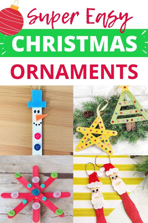 super easy Christmas ornaments Preschool Homemade Ornaments, Easy Homemade Ornaments For Kids, Easy Ornaments For Toddlers To Make, Toddler Diy Christmas Ornaments, Easy Toddler Christmas Ornaments, Easy Christmas Ornaments For Toddlers, Diy Toddler Ornaments, Diy Ornament Toddler, Printable Christmas Crafts For Toddlers