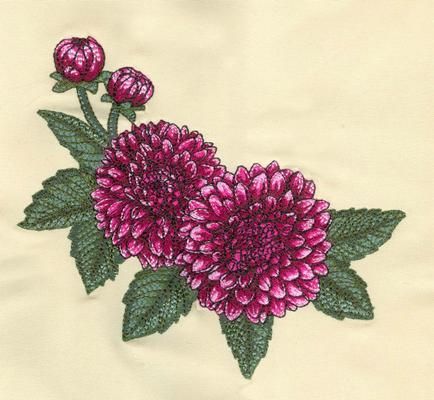 Set with embroidery designs of Dahlia