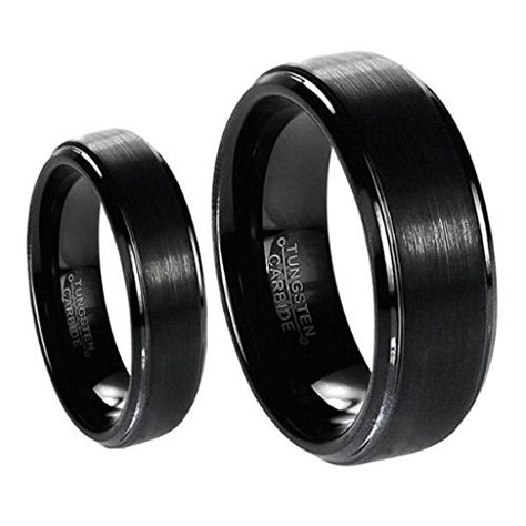 Promise Rings Simple | His  Hers Matching Set 6mm  8mm Black Brushed Center with Polished Edge Tungsten Carbide Wedding Band Set ** Visit the image link more details. Note:It is Affiliate Link to Amazon. #PromiseRingsForHer Rings Sets, White Gold Bridal Set, Birthday Gift Ring, Cheap Engagement Rings, Tungsten Carbide Wedding Bands, Buy Rings, Tungsten Wedding Bands, Bridal Ring Sets, Wedding Band Sets