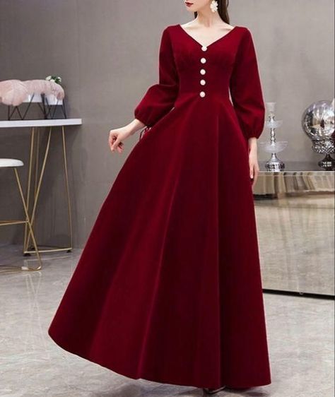 ac796a52db3f16bbdb6557d3d89d1c5adesc48842105ri Yalda Dress, Frog Dress, Evening Dress Long, Velvet Dress Designs, Muslim Fashion Hijab Outfits, Velvet Fashion, Prom Dresses Long With Sleeves, Long Prom Dress, Evening Dresses Long