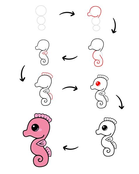 Cute seahorse drawing How To Draw A Seahorse Easy, Cute Seahorse Drawing, Surfboard Drawing, Seahorse Drawing, Cute Seahorse, Drawings For Kids, Planner Doodles, Summer Drawings, Happy Rock