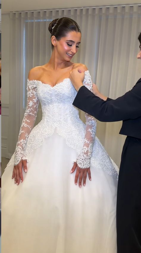 Elegant Wedding Dress Princess, Elegant Winter Weddind Dress, Best Wedding Dresses Long Sleeves, Fitted Long Sleeve Princess Wedding Dress, Wedding Dresses Gown, Wedding Dress For Pear Shape, Dresses Wedding, Long Sleeve Wedding Dress Lace Ballgown, Wedding Dresses 2025