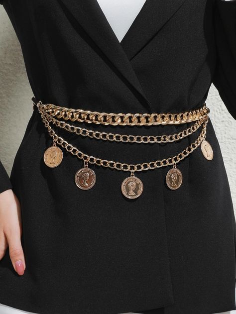 Figure Graphic Charm Waist Chain Belt | SHEIN USA Diy Chain Belt, Chain Belt Outfit, Chain Outfit, Coin Belt, Diy Chain, Trending Necklaces, Chain Belts, Gold Collar, Belly Chain