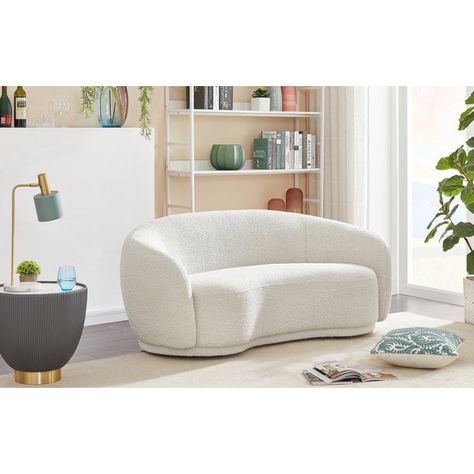 Orren Ellis Daetyn Upholstered Loveseat | Wayfair Chesterfield Loveseat, Club Sofa, Pouf Design, Sofa Review, Upholstered Accent Chairs, Meridian Furniture, Curved Sofa, Boucle Fabric, Gray Sofa