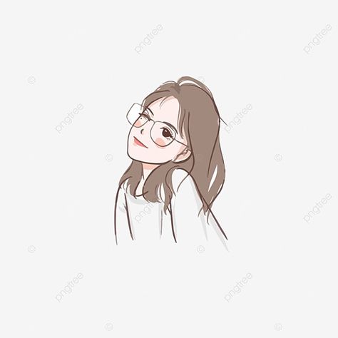 Specs Girls Dp, Illustration Girl Glasses, Cartoon Glasses, Images Cartoon, Cute Png, Avatar Cartoon, Self Portrait Poses, Wearing Glasses, Hand Drawn Vector