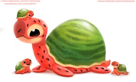 Cute Food Animals, Animals As Food, Watermelon Turtle, Piper Thibodeau, Fruit Animals, Animal Food, Images Kawaii, Cute Kawaii Animals, Cute Food Drawings