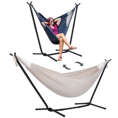 PRICES MAY VARY. Patent Pending Double Enjoyment by Simple Adjustment: SUNCREAT 2-in-1 hammock stand could be adjusted to hammock chair stand by 2 steps. You will receive 1 double hammock bed, 1 hammock chair, and 1 convertible stand which can be adjusted to hammock stand or hammock chair stand. You could enjoy the double hammock with family or have fun on the hammock chair by your choice. Upgraded Fabric (When Use with Hammock): SUNCREAT Brazilian Camping hammock is made of eco-friendly thicker Hammock Balcony, Double Hammock With Stand, Hammock With Stand, Hammock Chair Stand, Indoor Hammock, Portable Hammock, Hammock Bed, Hanging Hammock Chair, Outdoor Hammock