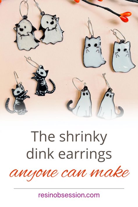 Diy Plastic Earrings, Shrink Film Ideas, Halloween Shrinky Dink Ideas, Shrink Art Ideas, Homemade Jewelry Ideas Diy, Shrinky Dink Templates, Shrinky Dink Ideas Templates, Acrylic Earrings Diy, Shrink Plastic Ideas