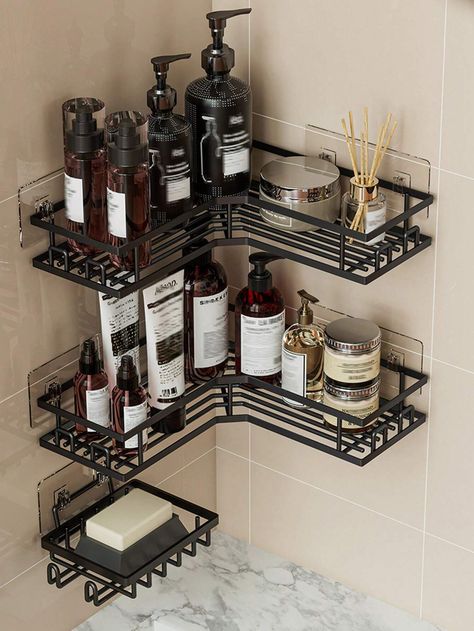 3pcs/Set Stainless Steel Bathroom Shelves, Including Corner Shower Shelf, Wall Mounted Shower Caddy, Shampoo Holder And Soap RackI discovered amazing products on SHEIN.com, come check them out! Latest Bathroom Accessories, Lotion Organization, Shower Organizer, Corner Shower Caddy, Shower Rack, Shower Head Holder, Shower Organization, Bathroom Storage Racks, Steel Bathroom