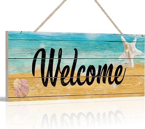 Amazon.com : Welcome Sign Decor Door Porch Sign Decor - Home Inside Outside Decoration Summer Beach Theme Greeting Welcome Sign - Indoor/Outdoor Home Shore Decor : Home & Kitchen Beach Welcome Sign, Florida Sign, Welcome Sign Decor, Starfish Wall Decor, Beach Signs Wooden, Under The Sea Crafts, Welcome Signs Front Door, Rock Beach, Painted Patio