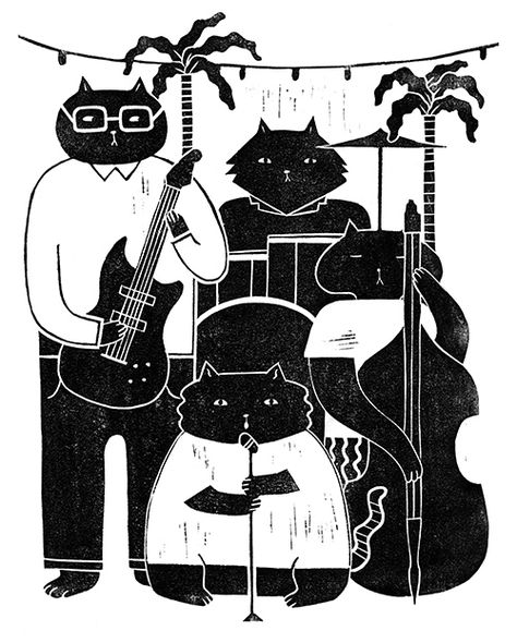 image Band Illustration, Band Drawing, Cat Band, Cat Obsession, Cats Musical, Music Illustration, Kitty Images, Musical Art, Art Themes