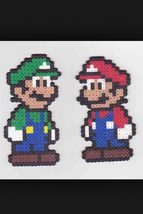 Hama Beads Mario, Hama Mario, Perler Bead Mario, Easy Perler Bead Patterns, Hama Beads Design, Perler Bead Templates, Mario Luigi, Bead Sprite, Hama Beads Patterns