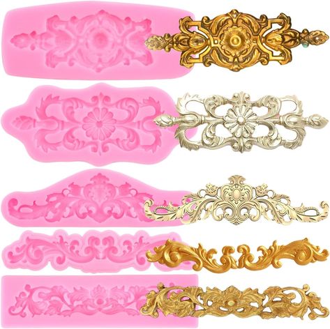 Amazon.com: Zixiang Baroque Style Curlicues Scroll Lace Silicone Fondant Molds Relief Flower Mold Filigree Mold For Sugar Cake Decorating Polymer Clay Candy Chocolate Gum Paste Set Of 5 : Home & Kitchen Clay Candy, Flower Mold, Glue Art, Candy Molds Silicone, Cake Decorating With Fondant, Flower Molding, Sugar Cake, Fondant Silicone Molds, Candy Chocolate