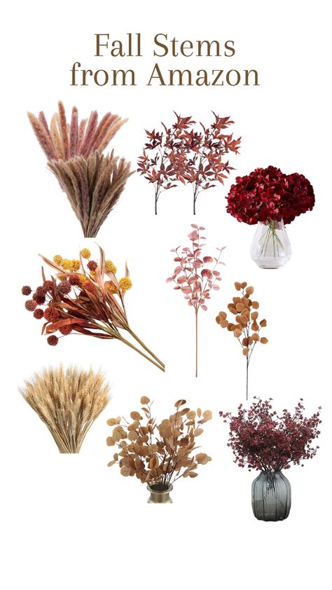 Fall Floral Stems In Vase, Fall Plant Decor Indoor, Fake Pampas Grass Decor, Faux Flower Centerpiece Dining Room, Fall Greenery Decor, Faux Fall Flowers, Modern Fall Flower Arrangements, Fall Eucalyptus Centerpiece, Fall Pampas Grass Centerpiece